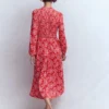 Smocked Jersey Shirt Dress Merida Red, Decorative Blossom Smocked Jersey Shirt Dress Merida Red, Decorative Blossom