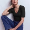 Smocked V Neck Top Black Smocked V Neck Top Black