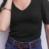 Smocked V Neck Top Black Smocked V Neck Top Black