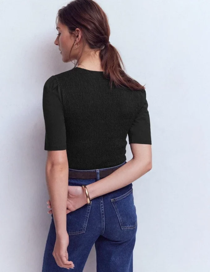 Smocked V Neck Top Black Smocked V Neck Top Black