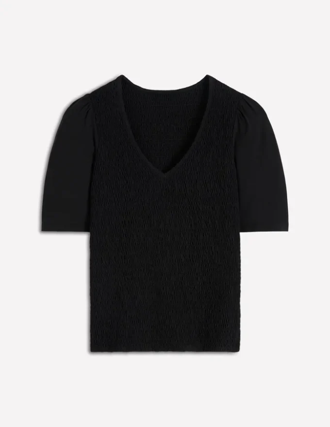 Smocked V Neck Top Black Smocked V Neck Top Black