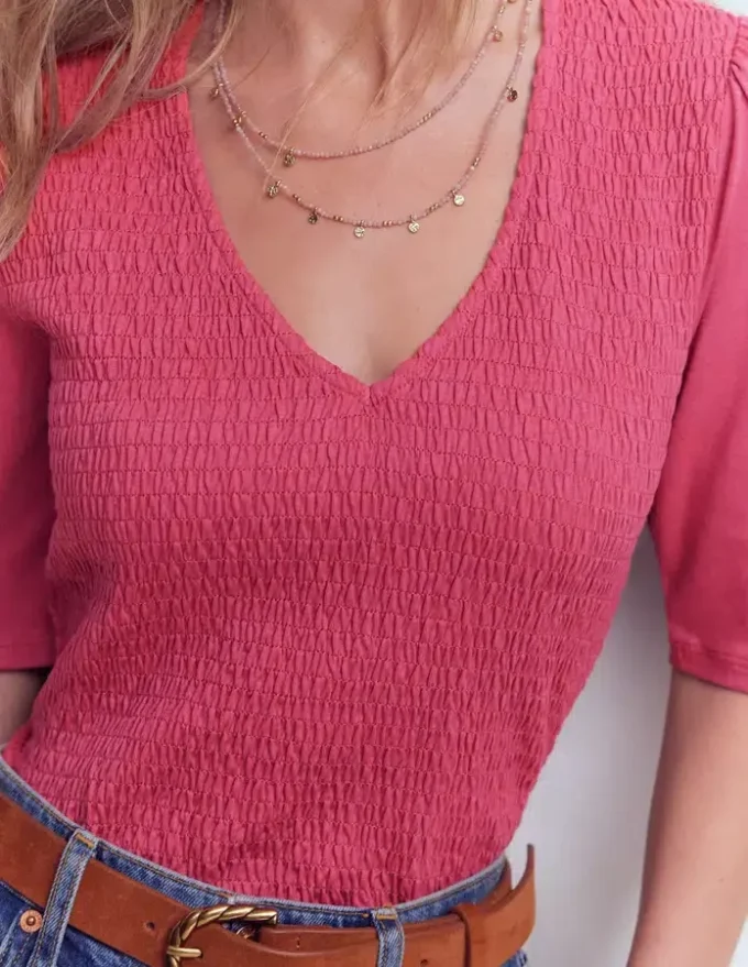 Smocked V Neck Top Malaga Smocked V Neck Top Malaga