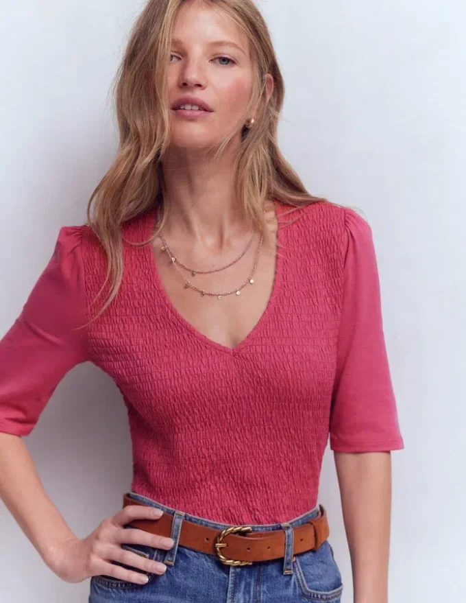 Smocked V Neck Top Malaga Smocked V Neck Top Malaga