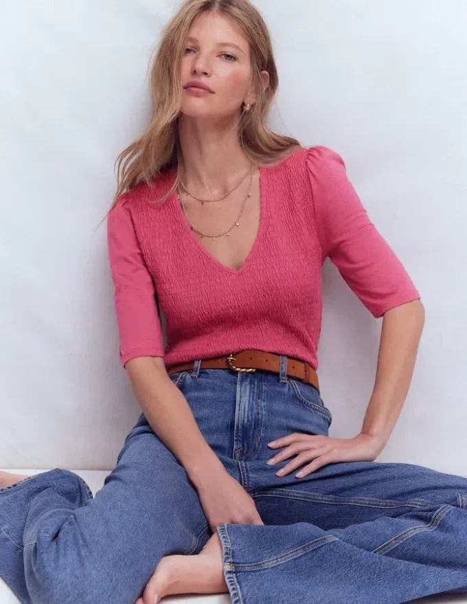 Smocked V Neck Top Malaga Smocked V Neck Top Malaga