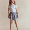 Smocked Waist Ruffle Skirt Bluejay Cherry Stripe