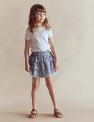 Smocked Waist Ruffle Skirt Bluejay Cherry Stripe
