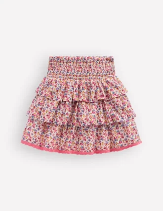 Smocked Waist Ruffle Skirt Neon Pink Ditsy Floral