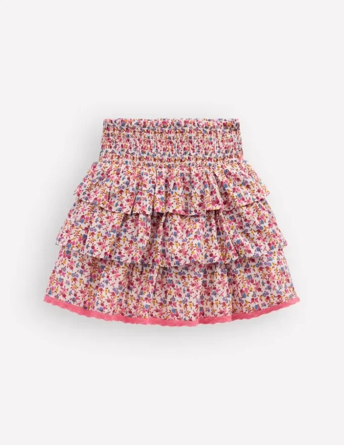 Smocked Waist Ruffle Skirt Neon Pink Ditsy Floral Smocked Waist Ruffle Skirt Neon Pink Ditsy Floral