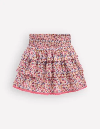 Smocked Waist Ruffle Skirt Neon Pink Ditsy Floral