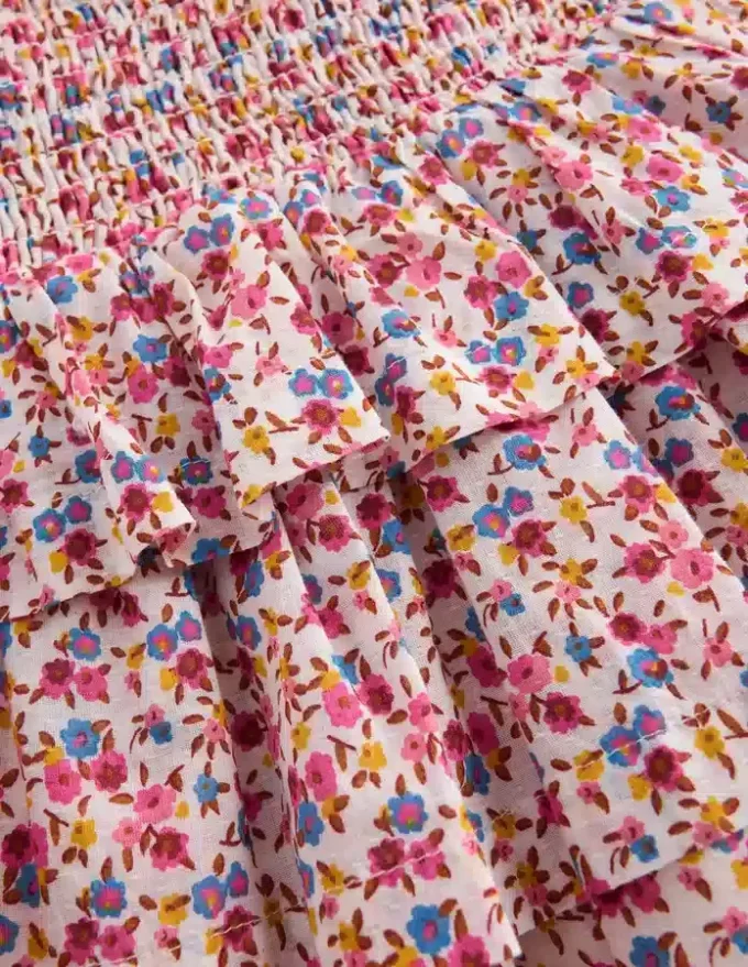 Smocked Waist Ruffle Skirt Neon Pink Ditsy Floral Smocked Waist Ruffle Skirt Neon Pink Ditsy Floral