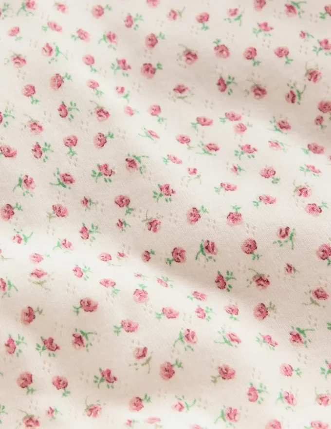 Snug Fit Pointelle Pyjamas Soft Ivory Floral