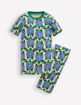 Snug Short John Pajamas Calico White Turtles