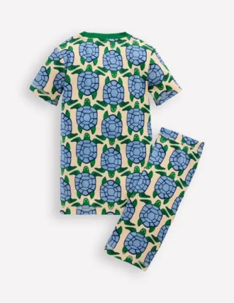Snug Short John Pajamas Calico White Turtles