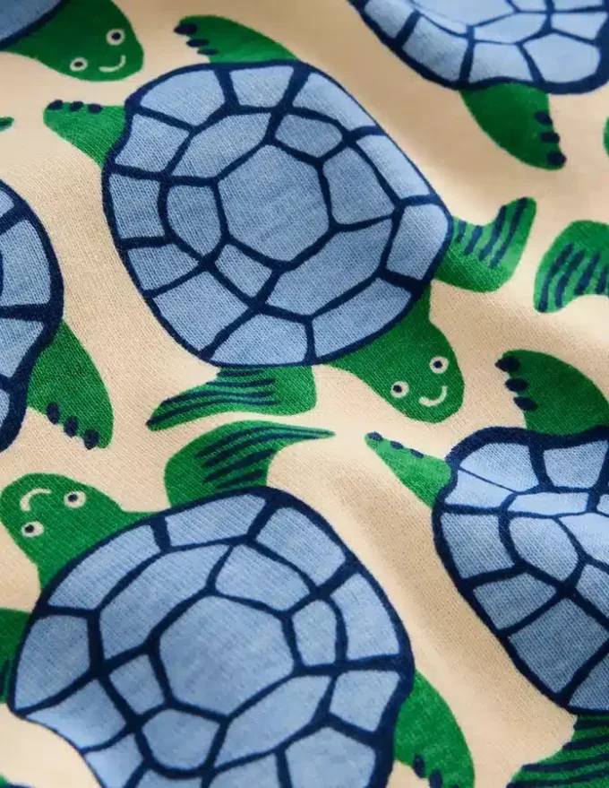 Snug Short John Pajamas Calico White Turtles