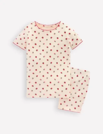 Snug Short John Pyjamas Almond Pink Strawberry Stripe