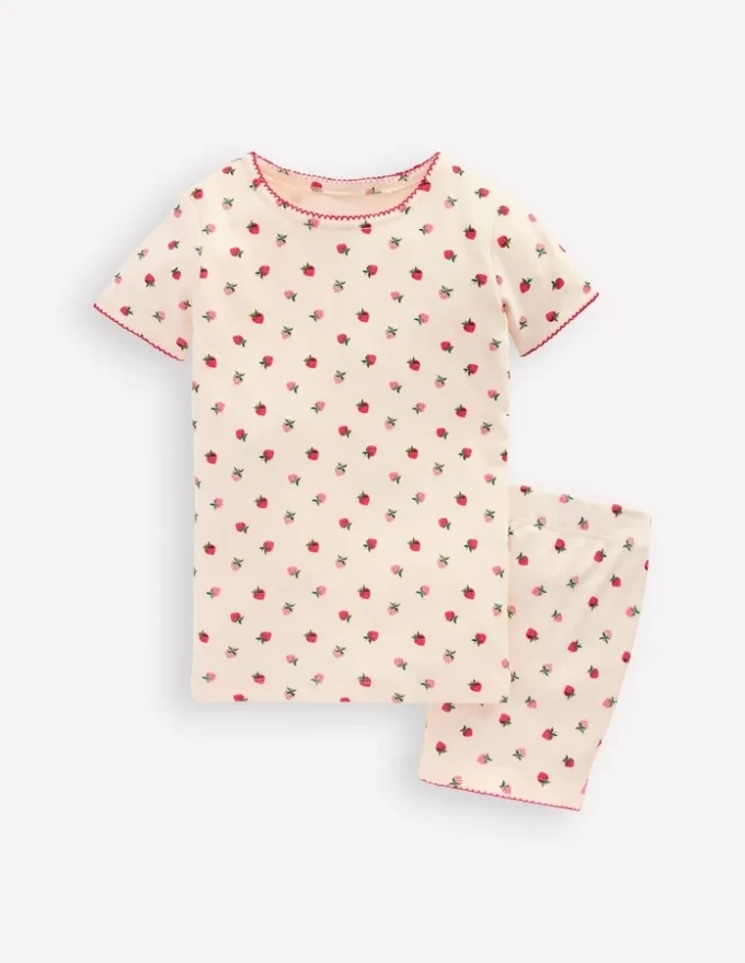 Snug Short John Pyjamas Almond Pink Strawberry Stripe