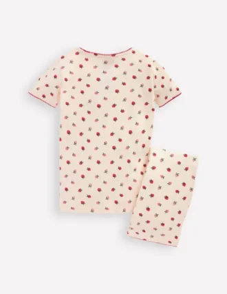 Snug Short John Pyjamas Almond Pink Strawberry Stripe