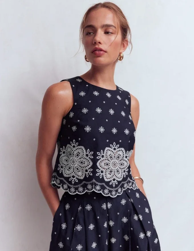 Sofia Broderie Shell Top Navy Sofia Broderie Shell Top Navy