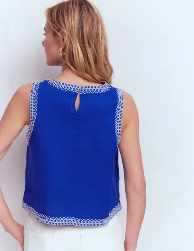 Sofia Embroidered Linen Top Bright Blue Sofia Embroidered Linen Top Bright Blue
