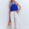 Sofia Embroidered Linen Top Bright Blue Sofia Embroidered Linen Top Bright Blue