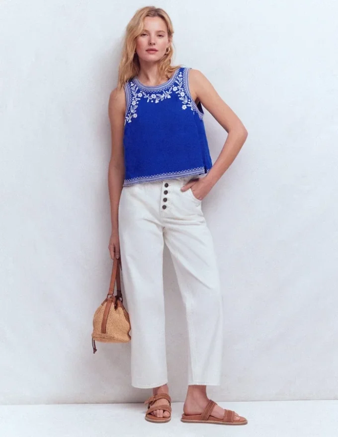 Sofia Embroidered Linen Top Bright Blue Sofia Embroidered Linen Top Bright Blue