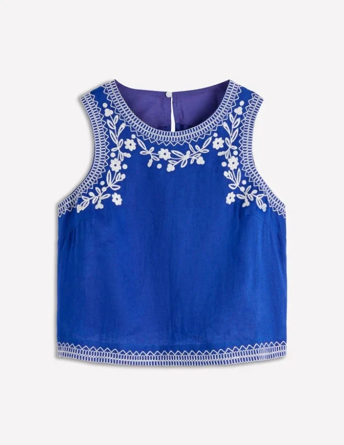 Sofia Embroidered Linen Top Bright Blue Sofia Embroidered Linen Top Bright Blue