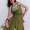 Sofia Embroidered Linen Top Woodland Green Sofia Embroidered Linen Top Woodland Green