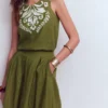 Sofia Embroidered Linen Top Woodland Green Sofia Embroidered Linen Top Woodland Green