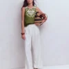 Sofia Embroidered Linen Top Woodland Green Sofia Embroidered Linen Top Woodland Green
