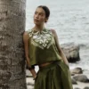 Sofia Embroidered Linen Top Woodland Green Sofia Embroidered Linen Top Woodland Green