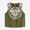 Sofia Embroidered Linen Top Woodland Green Sofia Embroidered Linen Top Woodland Green