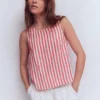 Sofia Linen Top Bright Cherry Stripe Sofia Linen Top Bright Cherry Stripe