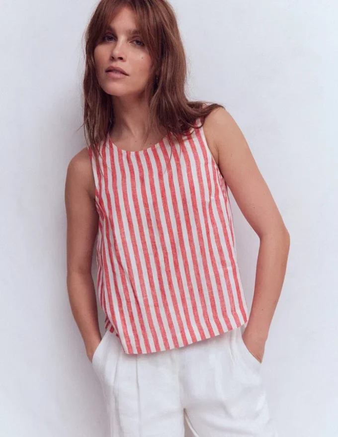 Sofia Linen Top Bright Cherry Stripe Sofia Linen Top Bright Cherry Stripe