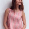 Sofia Linen Top Bright Cherry Stripe Sofia Linen Top Bright Cherry Stripe