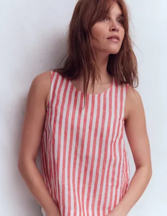 Sofia Linen Top Bright Cherry Stripe