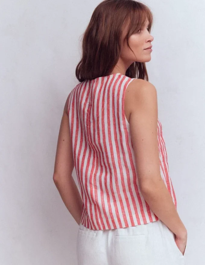 Sofia Linen Top Bright Cherry Stripe Sofia Linen Top Bright Cherry Stripe