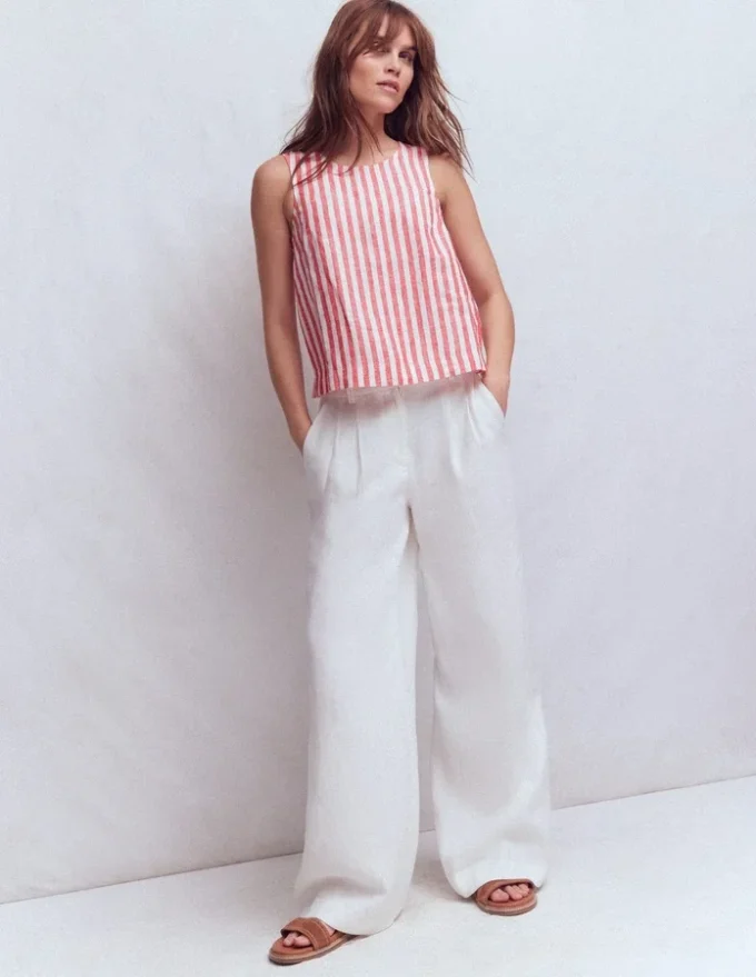 Sofia Linen Top Bright Cherry Stripe Sofia Linen Top Bright Cherry Stripe