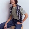 Sophie Puff Sleeve T-shirt Navy and Ivory Stripe Sophie Puff Sleeve T-shirt Navy and Ivory Stripe