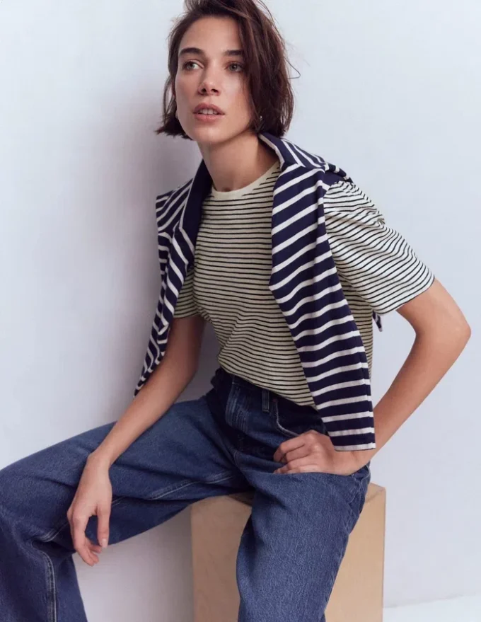 Sophie Puff Sleeve T-shirt Navy and Ivory Stripe Sophie Puff Sleeve T-shirt Navy and Ivory Stripe