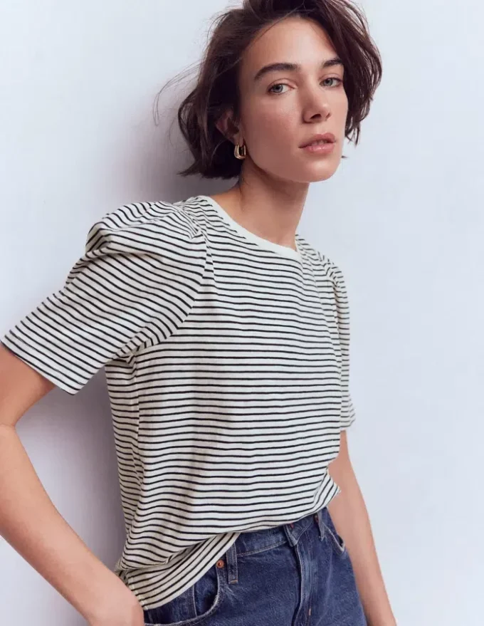 Sophie Puff Sleeve T-shirt Navy and Ivory Stripe Sophie Puff Sleeve T-shirt Navy and Ivory Stripe