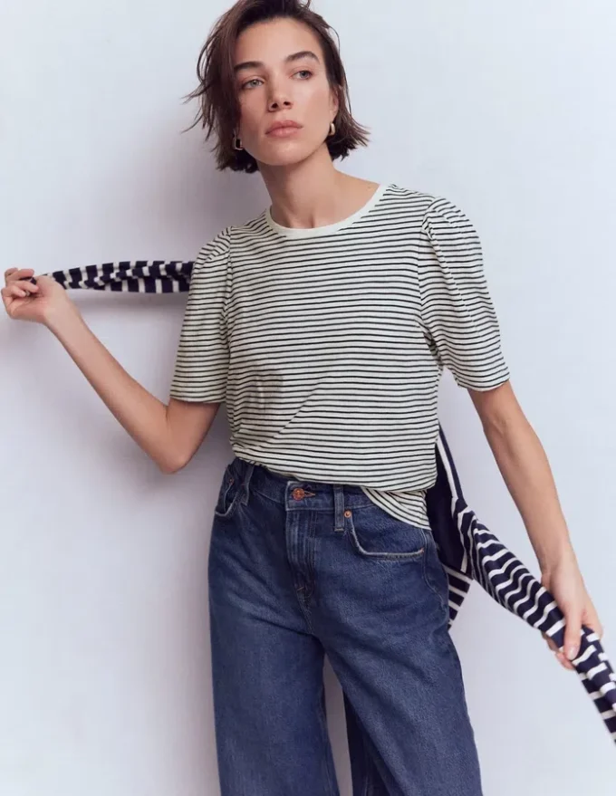 Sophie Puff Sleeve T-shirt Navy and Ivory Stripe Sophie Puff Sleeve T-shirt Navy and Ivory Stripe