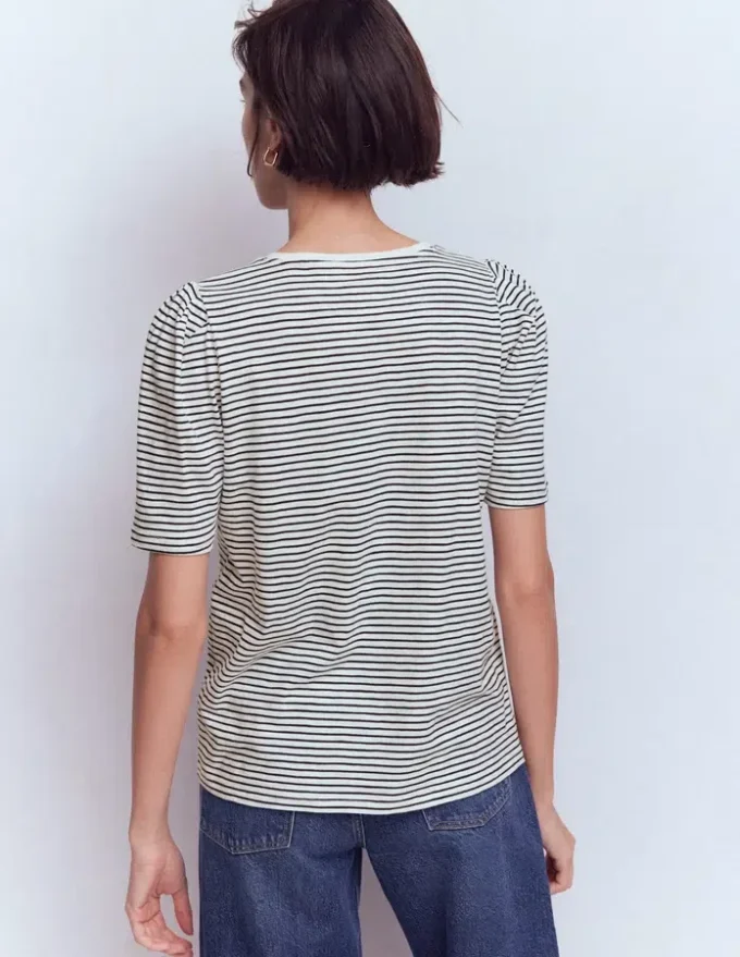 Sophie Puff Sleeve T-shirt Navy and Ivory Stripe Sophie Puff Sleeve T-shirt Navy and Ivory Stripe