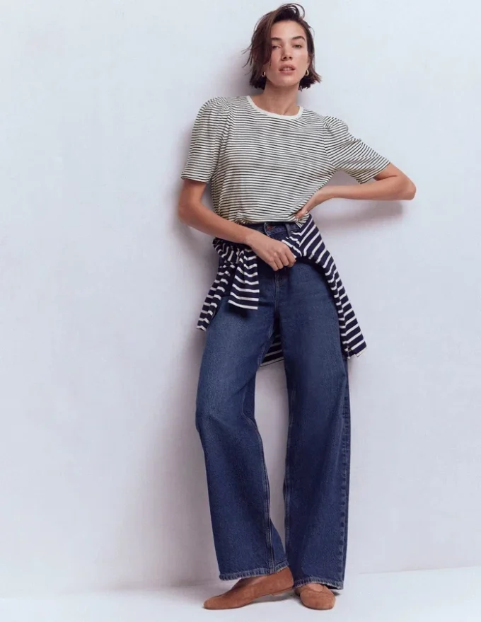 Sophie Puff Sleeve T-shirt Navy and Ivory Stripe Sophie Puff Sleeve T-shirt Navy and Ivory Stripe