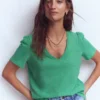 Sophie V-neck Slub T-shirt Aloe Green