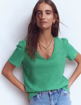 Sophie V-neck Slub T-shirt Aloe Green