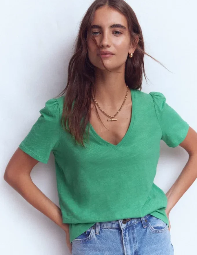 Sophie V-neck Slub T-shirt Aloe Green
