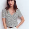 Sophie V-neck Slub T-shirt Ivory, Navy Stripe Sophie V-neck Slub T-shirt Ivory, Navy Stripe