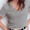 Sophie V-neck Slub T-shirt Ivory, Navy Stripe Sophie V-neck Slub T-shirt Ivory, Navy Stripe