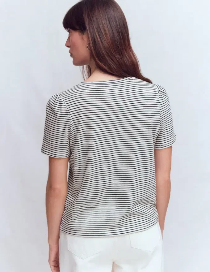 Sophie V-neck Slub T-shirt Ivory, Navy Stripe Sophie V-neck Slub T-shirt Ivory, Navy Stripe