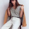 Sophie V-neck Slub T-shirt Ivory, Navy Stripe Sophie V-neck Slub T-shirt Ivory, Navy Stripe